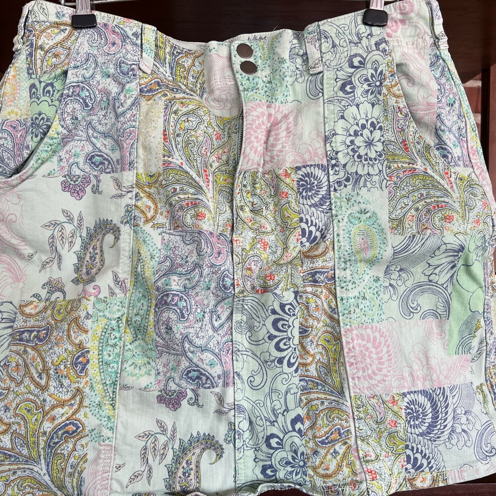 Pilcro Patchwork Print Denim Mini Skirt Anthropol… - image 2